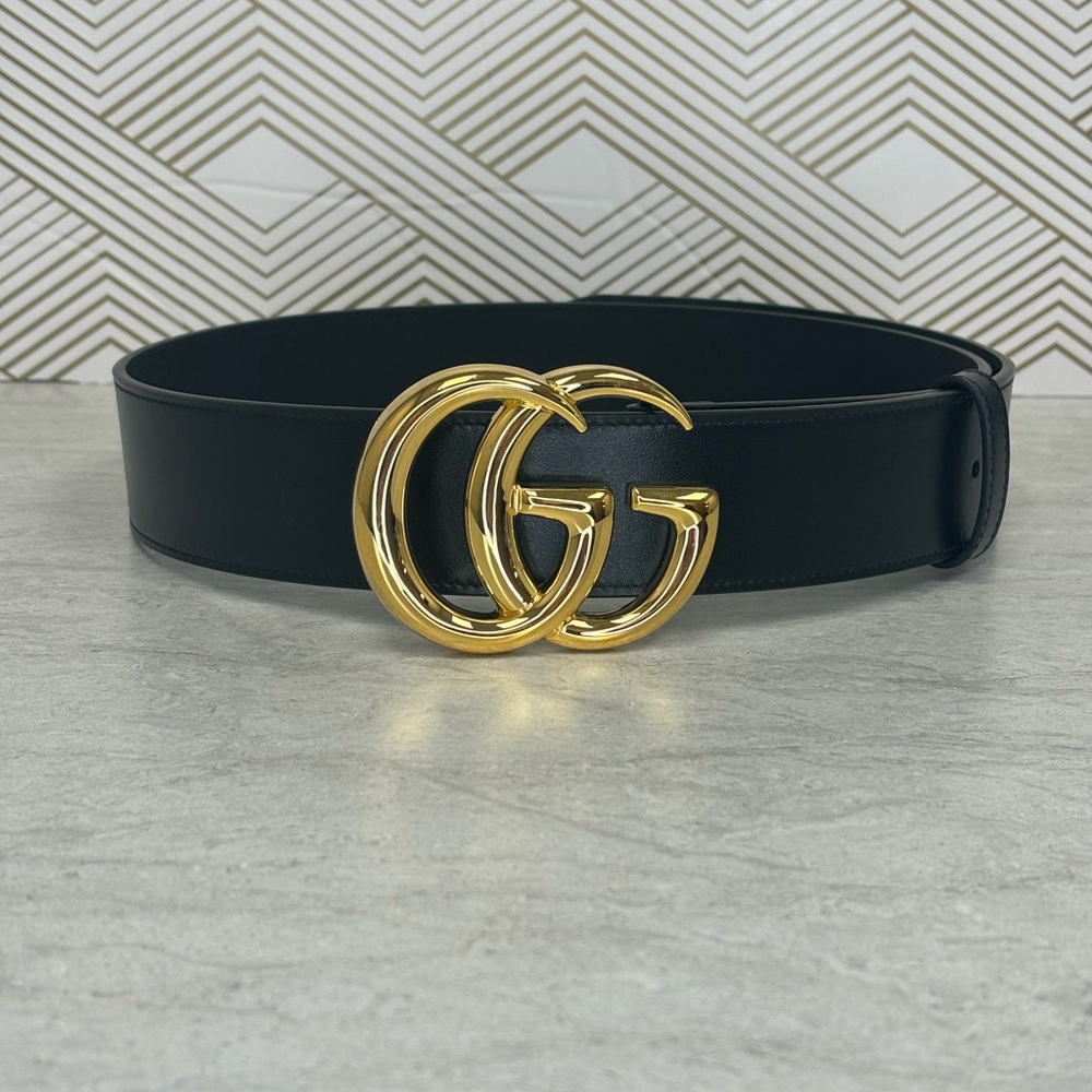 Gucci Black Leather Belt with Gold Buckle
